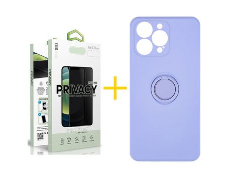 Pack 1 X Película de Vidrio Templado Antiespia + Funda skyhe para iPhone 14 Pro Gel O-Ring Morado