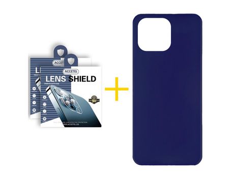Juego 2 X Película de Cámara trasera + Funda Accetel por Apple iPhone 14 Pro Max Silicona Liso Azul