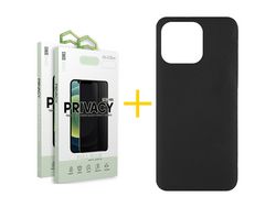 Juego 2 X Película de Vidrio Templado Antiespia + Funda skyhe por Apple iPhone 14 Pro Max Silicona Líquida Negro