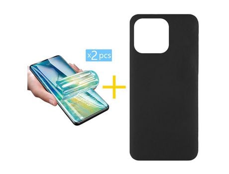 Juego 2 X Película de Vidrio Templado Hidrogel + Funda skyhe por Apple iPhone 14 Pro Silicona Líquida Negro
