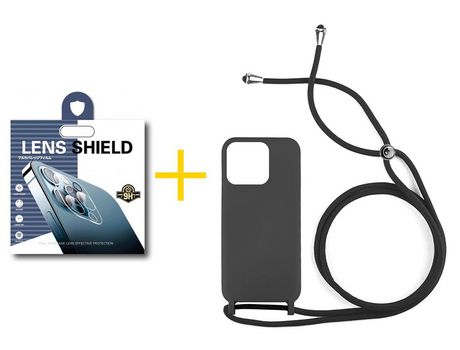 Juego 1 X Película de Cámara trasera + Funda skyhe por Apple iPhone 14 Pro Gel con Cordón Negro
