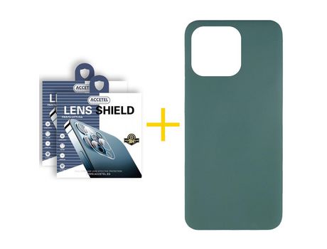 Juego 2 X Película de Cámara trasera + Funda Accetel por Apple iPhone 14 Pro Silicona Líquida Verde