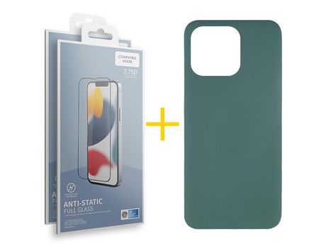 Juego 2 X Película de Vidrio Templado Antiestático + Funda skyhe por Apple iPhone 14 Pro Silicona Líquida Verde