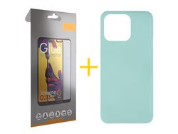 Juego 1 X Película de Vidrio Templado Full + Funda skyhe por Apple iPhone 14 Pro Silicona Líquida Verde-Água