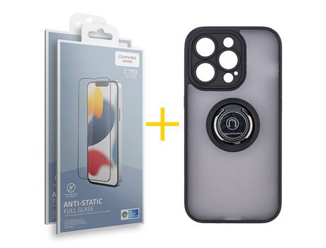 Juego 2 X Película de Vidrio Templado Antiestático + Funda skyhe por Apple iPhone 14 Pro Max Gel Bumper con Anillo Negro