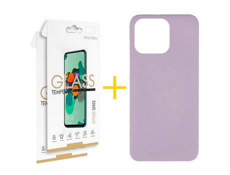 Pack 2 X Película de Vidrio Templado 2.5D + Funda skyhe para iPhone 14 Pro Silicona Líquida Morado