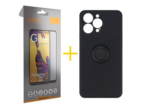 Juego 1 X Película de Vidrio Templado Full + Funda Accetel por Apple iPhone 14 Pro Gel O-Ring Negro