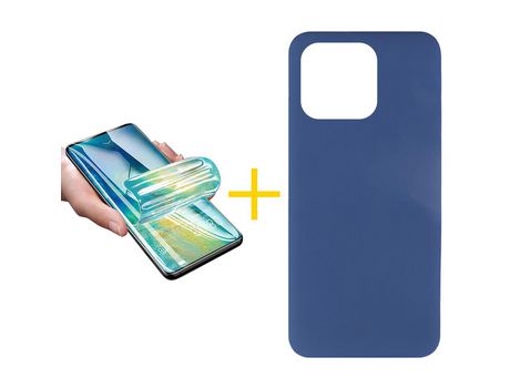 Juego 1 X Película de Vidrio Templado Hidrogel + Funda Accetel por Apple iPhone 14 Pro Silicona Líquida Azul