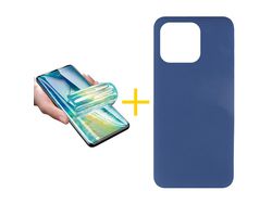 Juego 1 X Película de Vidrio Templado Hidrogel + Funda skyhe por Apple iPhone 14 Pro Max Silicona Líquida Azul