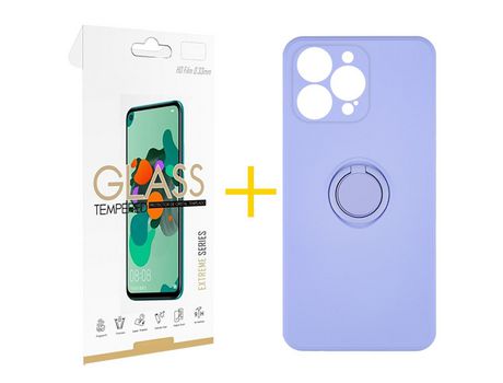 Pack 1 X Película de Vidrio Templado 2.5D + Funda skyhe para iPhone 14 Pro Gel O-Ring Morado