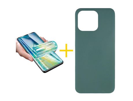 Juego 1 X Película de Vidrio Templado Hidrogel + Funda skyhe por Apple iPhone 14 Pro Silicona Líquida Verde