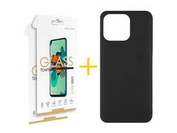 Juego 2 X Película de Vidrio Templado 2.5D + Funda skyhe por Apple iPhone 14 Pro Max Silicona Líquida Negro