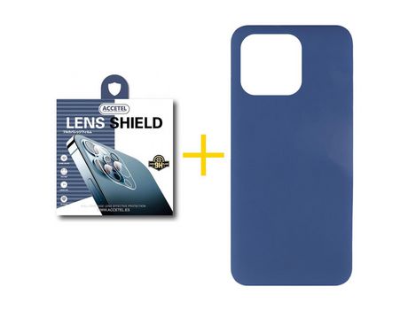Juego 1 X Película de Cámara trasera + Funda Accetel por Apple iPhone 14 Pro Max Silicona Líquida Azul