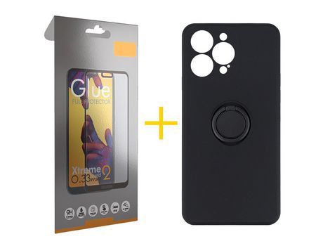 Juego 1 X Película de Vidrio Templado Full + Funda skyhe por Apple iPhone 14 Pro Gel O-Ring Negro