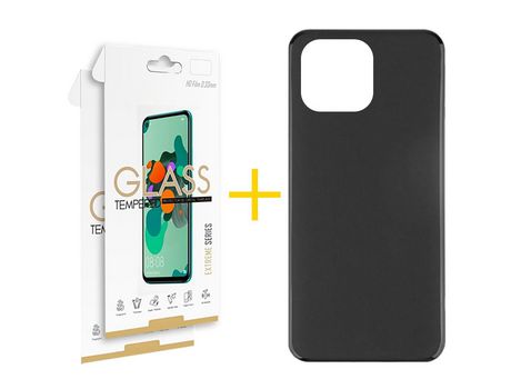 Juego 2 X Película de Vidrio Templado 2.5D + Funda skyhe por Apple iPhone 14 Pro Max Silicona Liso Negro