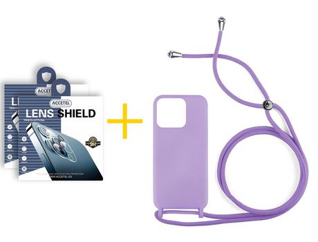Juego 2 X Película de Cámara trasera + Funda Accetel por Apple iPhone 14 Pro Max Gel con Cordón Lila