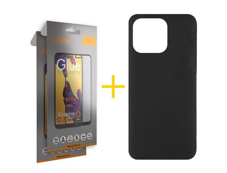 Juego 2 X Película de Vidrio Templado Full + Funda Accetel por Apple iPhone 14 Pro Silicona Líquida Negro