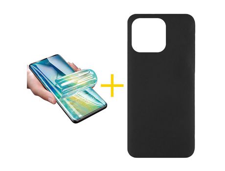 Juego 1 X Película de Vidrio Templado Hidrogel + Funda Accetel por Apple iPhone 14 Pro Silicona Líquida Negro
