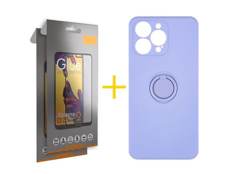 Pack 2 X Película de Vidrio Templado Full + Funda skyhe para iPhone 14 Pro Gel O-Ring Morado