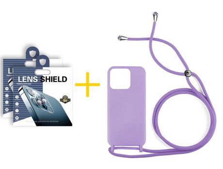 Juego 2 X Película de Cámara trasera + Funda skyhe por Apple iPhone 14 Pro Gel con Cordón Lila