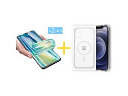 Juego 2 X Película de Vidrio Templado Hidrogel + Funda Accetel por Apple iPhone 14 Pro Max Compatible con Magsafe Magnético Incoloro Clear