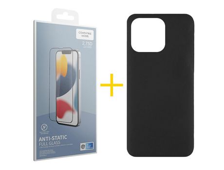 Juego 1 X Película de Vidrio Templado Antiestático + Funda skyhe por Apple iPhone 14 Pro Silicona Líquida Negro