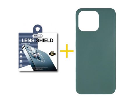 Juego 1 X Película de Cámara trasera + Funda Accetel por Apple iPhone 14 Pro Silicona Líquida Verde