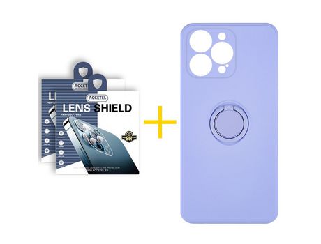 Pack 2 X Película de Cámara trasera + Funda Accetel para iPhone 14 Pro Max Gel O-Ring Morado