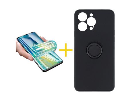 Juego 1 X Película de Vidrio Templado Hidrogel + Funda skyhe por Apple iPhone 14 Pro Gel O-Ring Negro