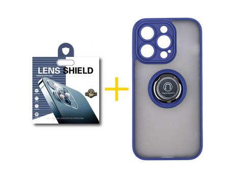 Juego 1 X Película de Cámara trasera + Funda skyhe por Apple iPhone 14 Pro Gel Bumper con Anillo Azul