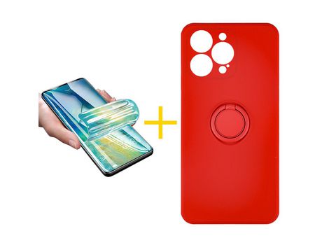 Juego 1 X Película de Vidrio Templado Hidrogel + Funda Accetel por Apple iPhone 14 Pro Gel O-Ring Rojo