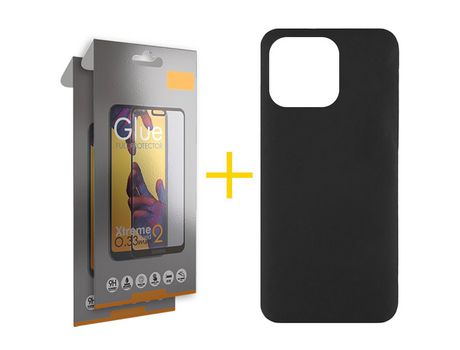 Juego 2 X Película de Vidrio Templado Full + Funda skyhe por Apple iPhone 14 Pro Silicona Líquida Negro