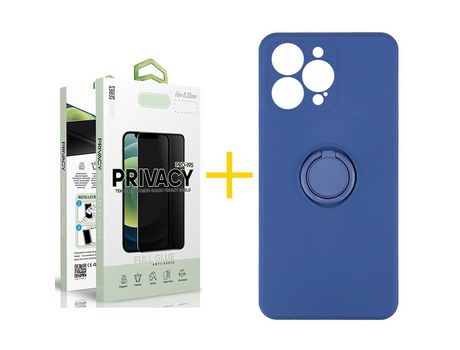 Juego 1 X Película de Vidrio Templado Antiespia + Funda skyhe por Apple iPhone 14 Pro Gel O-Ring Azul