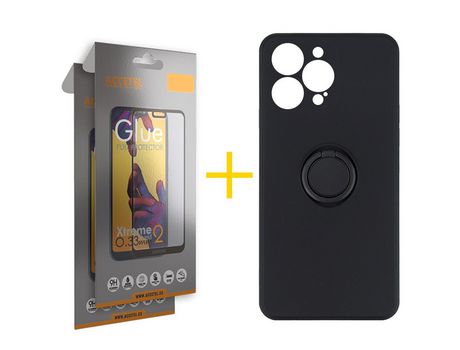 Juego 2 X Película de Vidrio Templado Full + Funda Accetel por Apple iPhone 14 Pro Gel O-Ring Negro