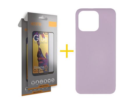 Pack 2 X Película de Vidrio Templado Full + Funda Accetel para iPhone 14 Pro Silicona Líquida Morado