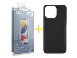 Juego 2 X Película de Vidrio Templado Antiestático + Funda Accetel por Apple iPhone 14 Pro Max Silicona Líquida Negro