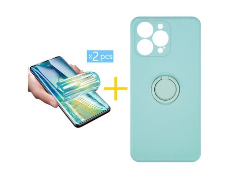 Juego 2 X Película de Vidrio Templado Hidrogel + Funda Accetel por Apple iPhone 14 Pro Gel O-Ring Verde-Auga