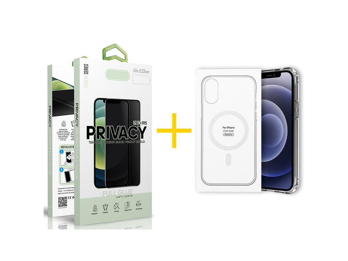 Juego 1 X Película de Vidrio Templado Antiespia + Funda skyhe por Apple iPhone 14 Pro Compatible con Magsafe Magnético Incoloro Clear