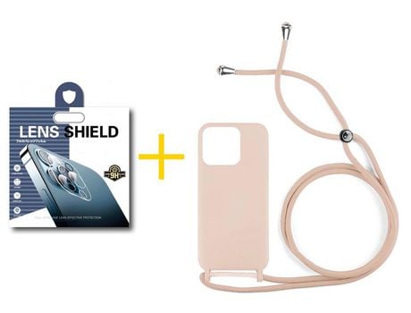 Juego 1 X Película de Cámara trasera + Funda skyhe por Apple iPhone 14 Pro Gel con Cordón Rosa Pastel