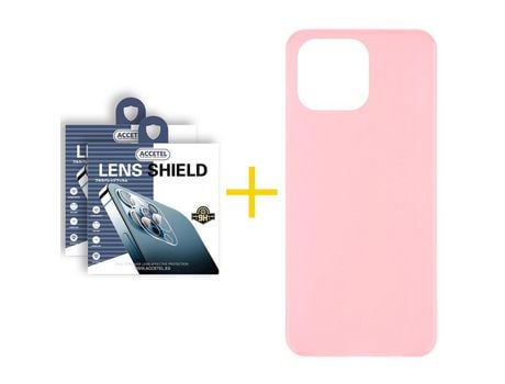 Juego 2 X Película de Cámara trasera + Funda Accetel por Apple iPhone 14 Pro Silicona Liso Rosa
