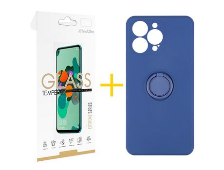 Juego 1 X Película de Vidrio Templado 2.5D + Funda skyhe por Apple iPhone 14 Pro Gel O-Ring Azul