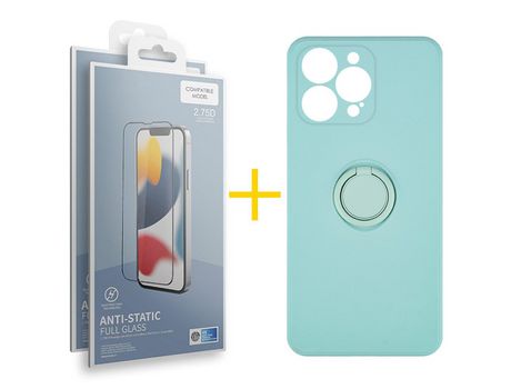 Juego 2 X Película de Vidrio Templado Antiestático + Funda skyhe por Apple iPhone 14 Pro Gel O-Ring Verde-Auga