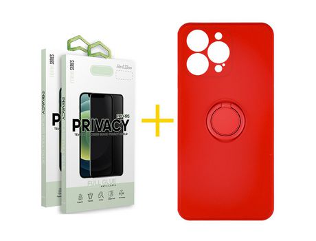Juego 2 X Película de Vidrio Templado Antiespia + Funda skyhe por Apple iPhone 14 Pro Gel O-Ring Rojo
