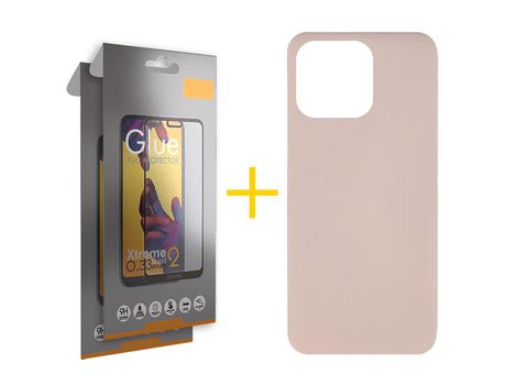 Juego 2 X Película de Vidrio Templado Full + Funda skyhe por Apple iPhone 14 Pro Silicona Líquida Rosa