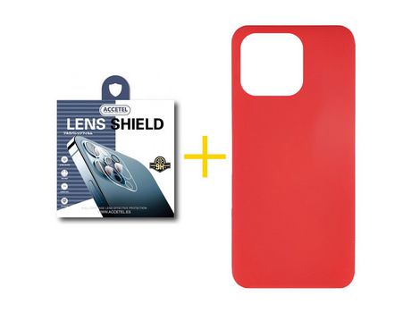 Juego 1 X Película de Cámara trasera + Funda Accetel por Apple iPhone 14 Pro Silicona Líquida Rojo