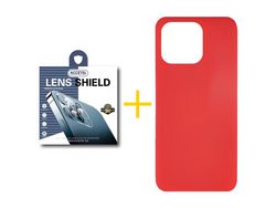 Juego 1 X Película de Cámara trasera + Funda Accetel por Apple iPhone 14 Pro Silicona Líquida Rojo