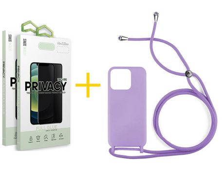 Juego 2 X Película de Vidrio Templado Antiespia + Funda skyhe por Apple iPhone 14 Pro Gel con Cordón Lila