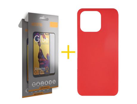 Juego 2 X Película de Vidrio Templado Full + Funda Accetel por Apple iPhone 14 Pro Silicona Líquida Rojo