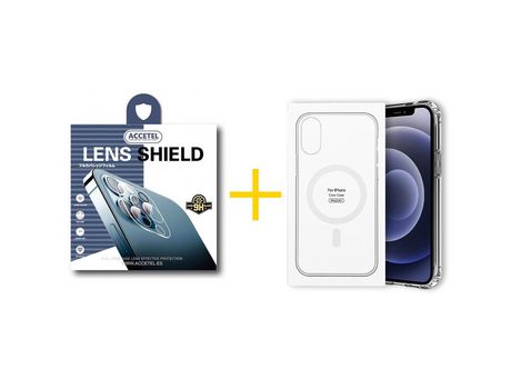 Juego 1 X Película de Cámara trasera + Funda Accetel por Apple iPhone 14 Pro Max Compatible con Magsafe Magnético Incoloro Clear