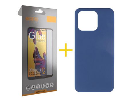 Juego 1 X Película de Vidrio Templado Full + Funda Accetel por Apple iPhone 14 Pro Silicona Líquida Azul